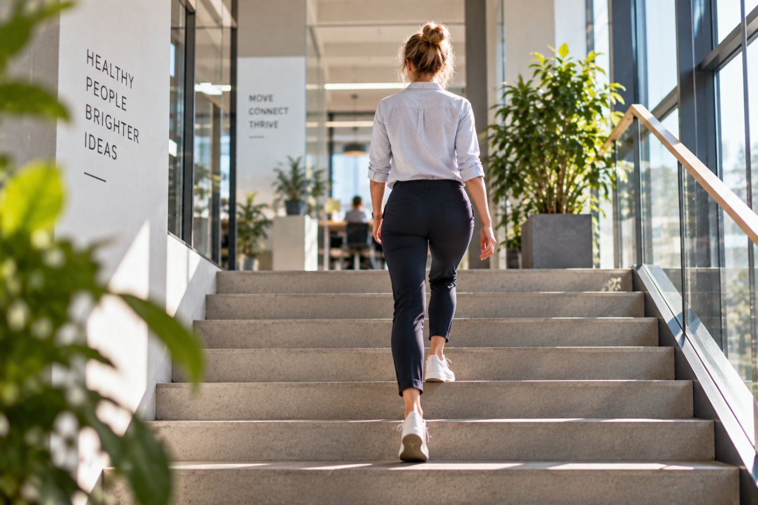 Frau steigt Treppen