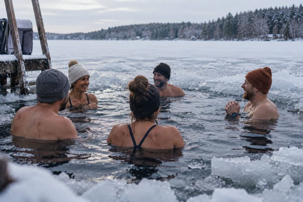 Personengruppe im eiskalten Wasser