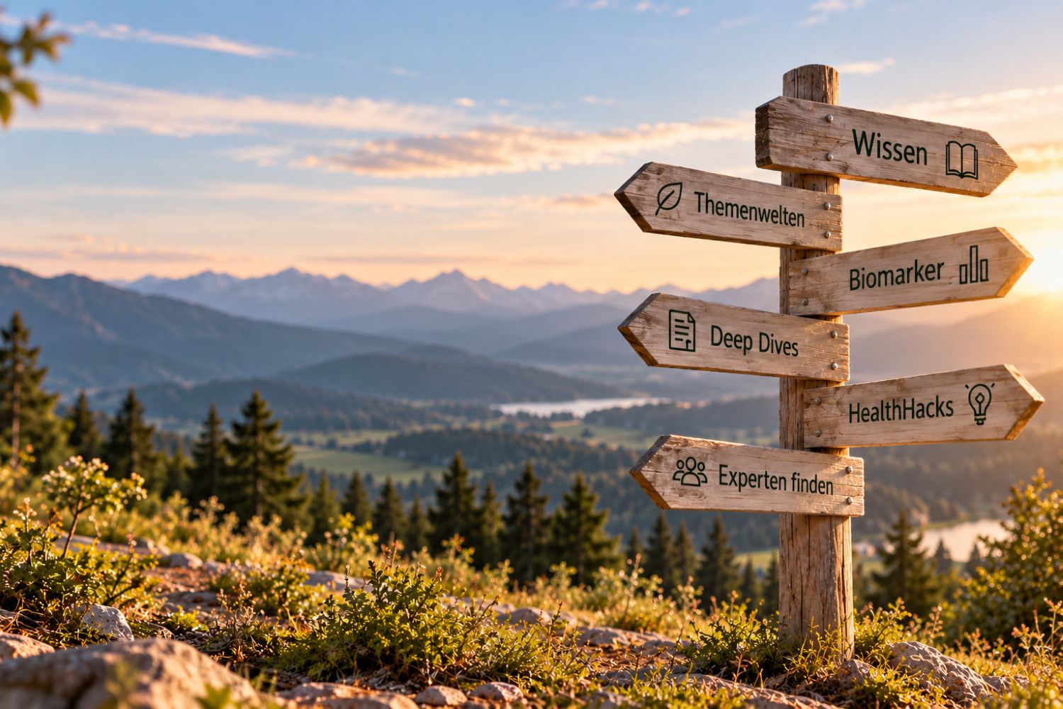 Wegweiser vor Bergpanorama